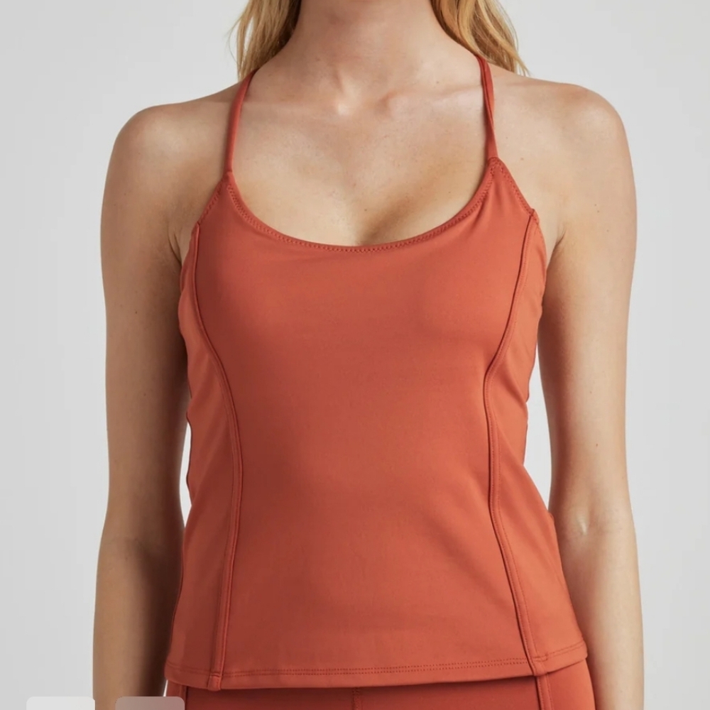 Losano Orange Rust Fitted Poise Tank Top S